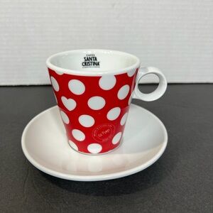 El Pimpi Polka Dot Espresso Cup & Saucer Red White Malaga Spain Café Bistro